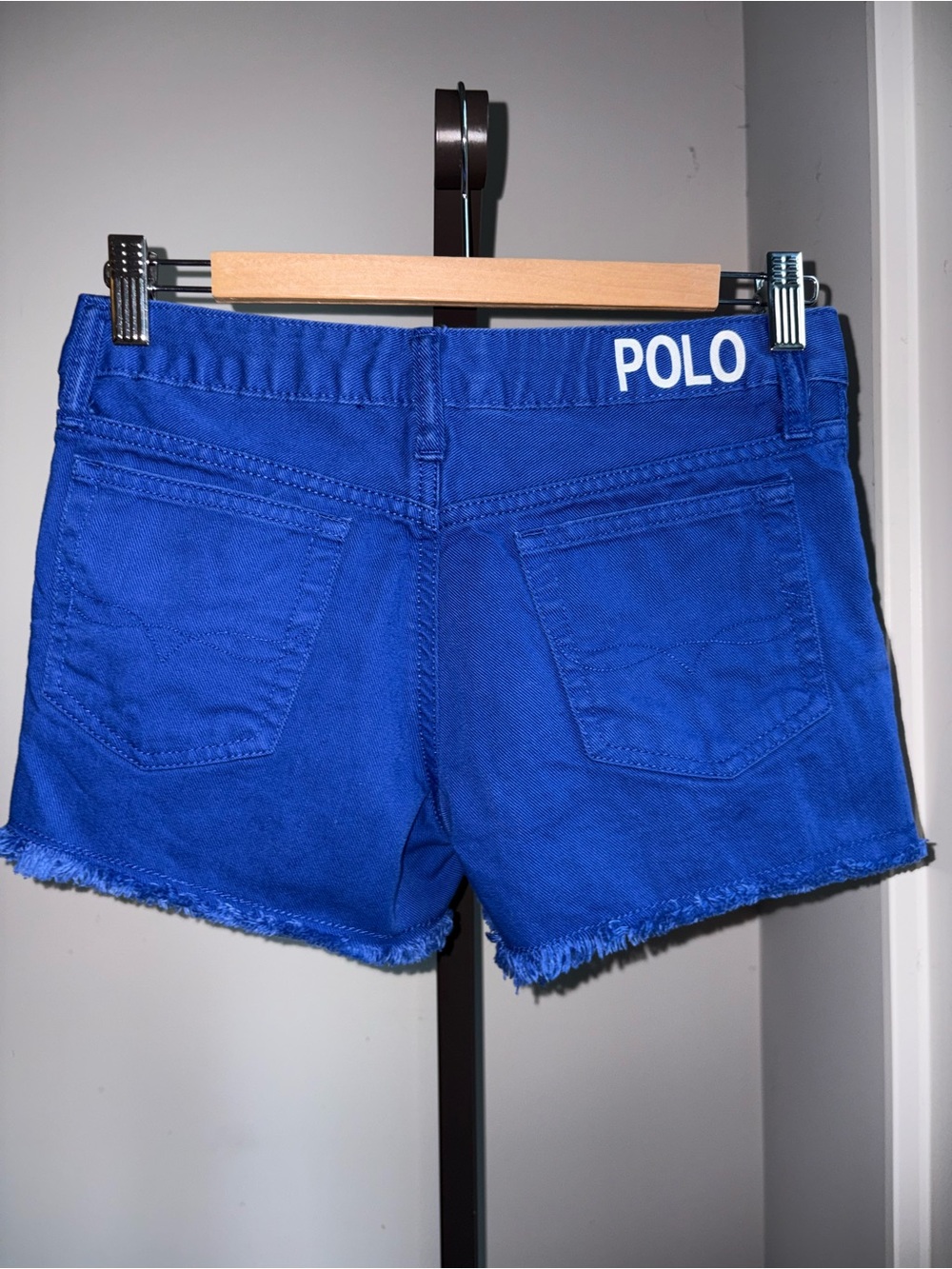 Polo Ralph Lauren Girls Royal Blue Cutoff Frayed Denim Shorts Size XL 16 Preppy